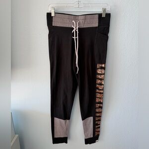 PINK Victoria's Secret Black Leggings with Gray Accents and Pink Drawstring
